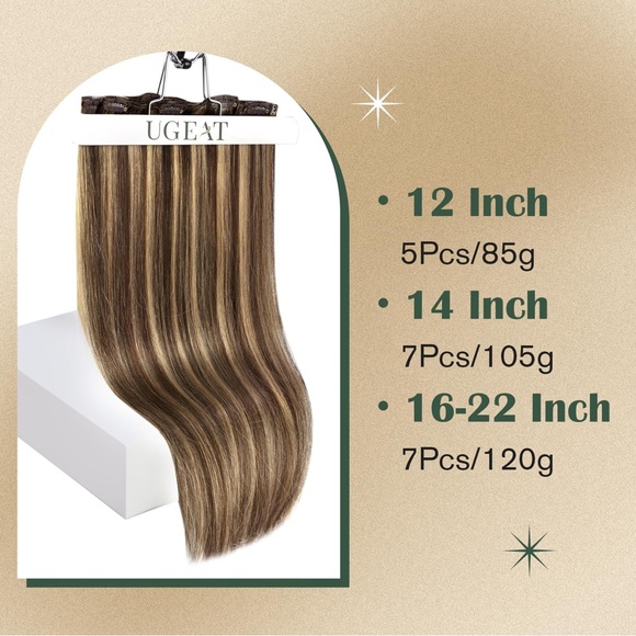 HUMAN HAIR Clip in Hair Dark Brown Mix Caramel Brown Extensions Full Head 16inch - Picture 4 of 13